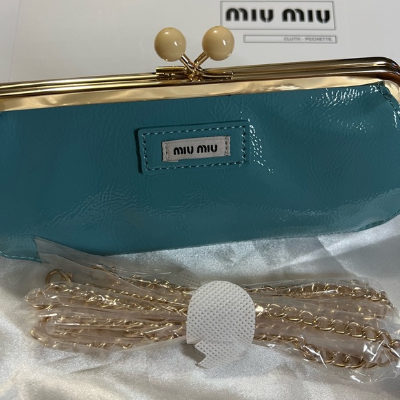 Miu Miu Blue Clutch with Gold Details - Picture 1 of 13
